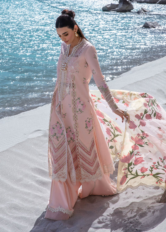 Crimson Luxury Lawn 2024 | Sarfaraz | Forget Me Not – Sorbet Pink