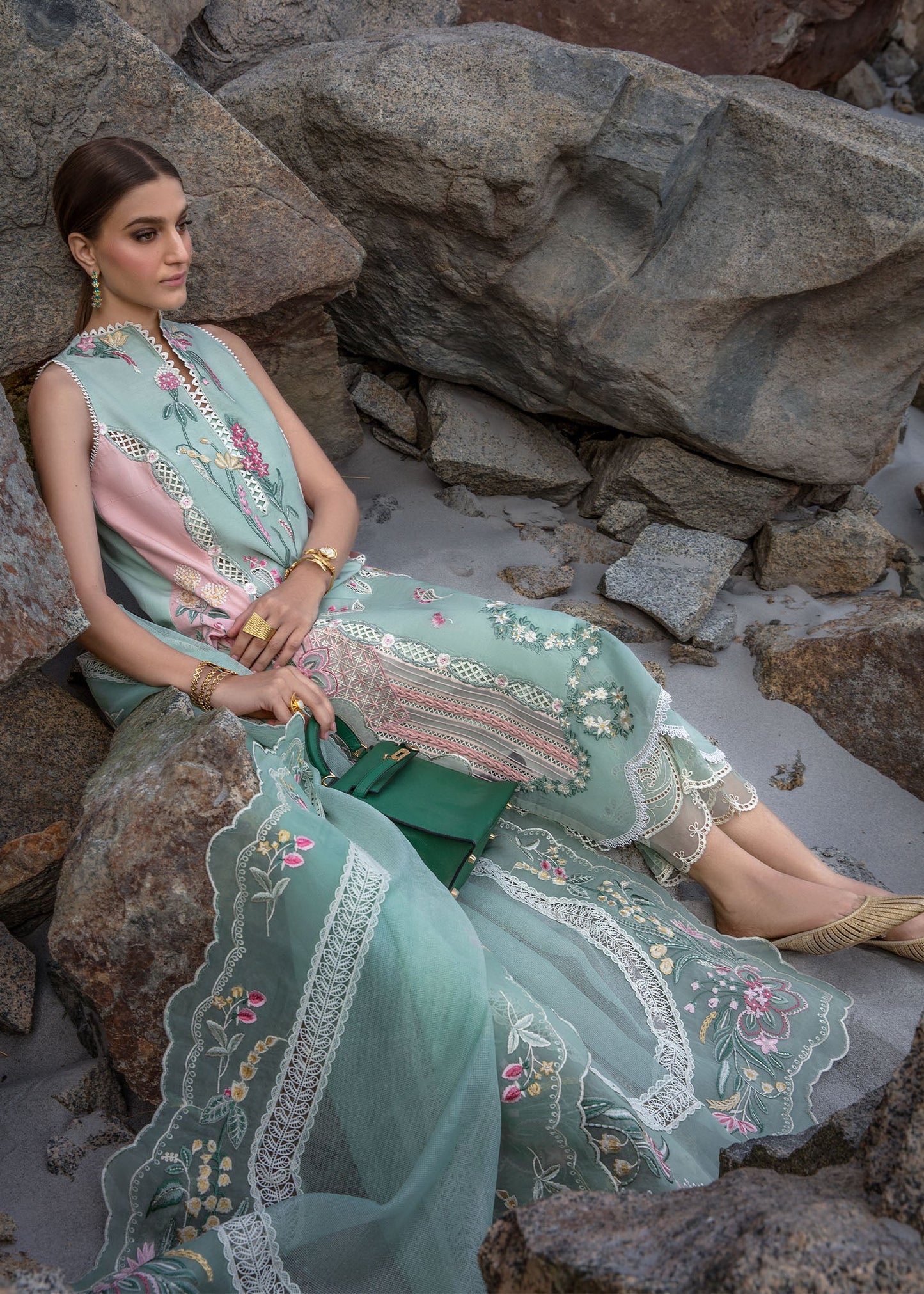 Crimson Luxury Lawn 2024 | Sarfaraz | Sun Kissed – Sea Foam