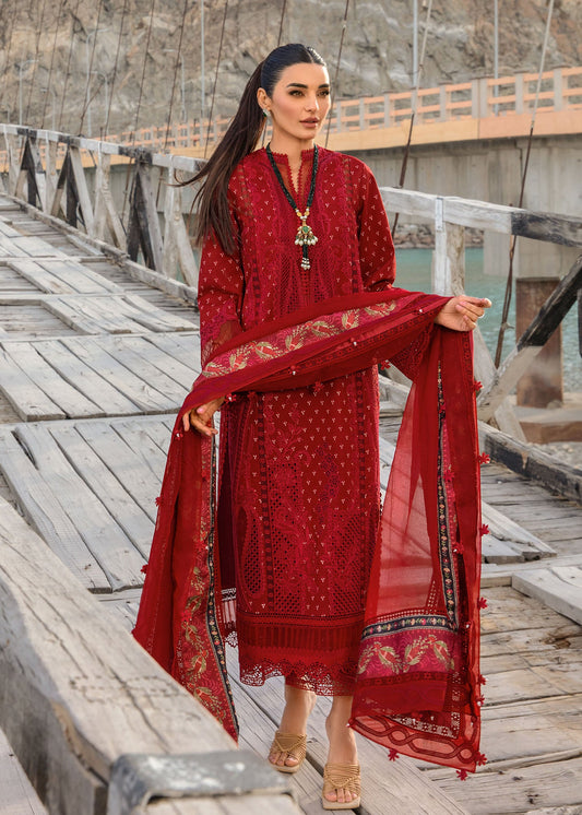 Crimson Luxury Lawn 2024 | Sarfaraz | Dancing Paisleys – Ruby