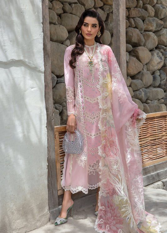 Crimson Luxury Lawn 2024 | Sarfaraz | A Floral Mesh – Rose Pink