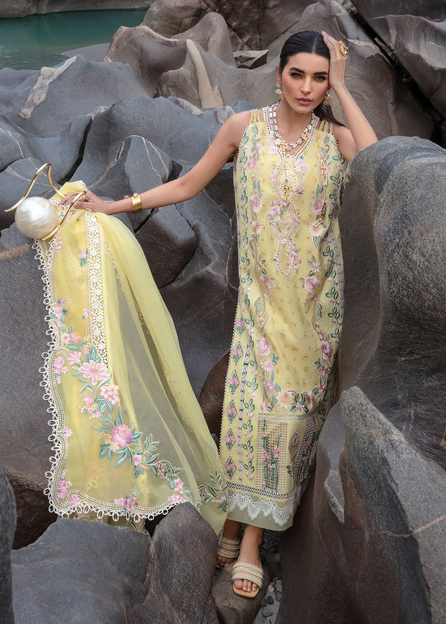 Crimson Luxury Lawn 2024 | Sarfaraz | Believe In Her – Topaz Yellow