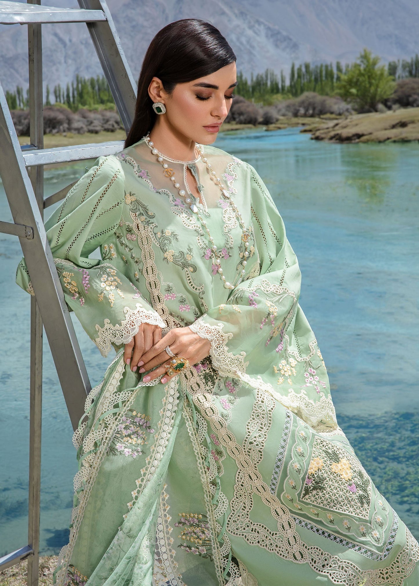 Crimson Luxury Lawn 2024 | Sarfaraz | A French Brunch – Sage