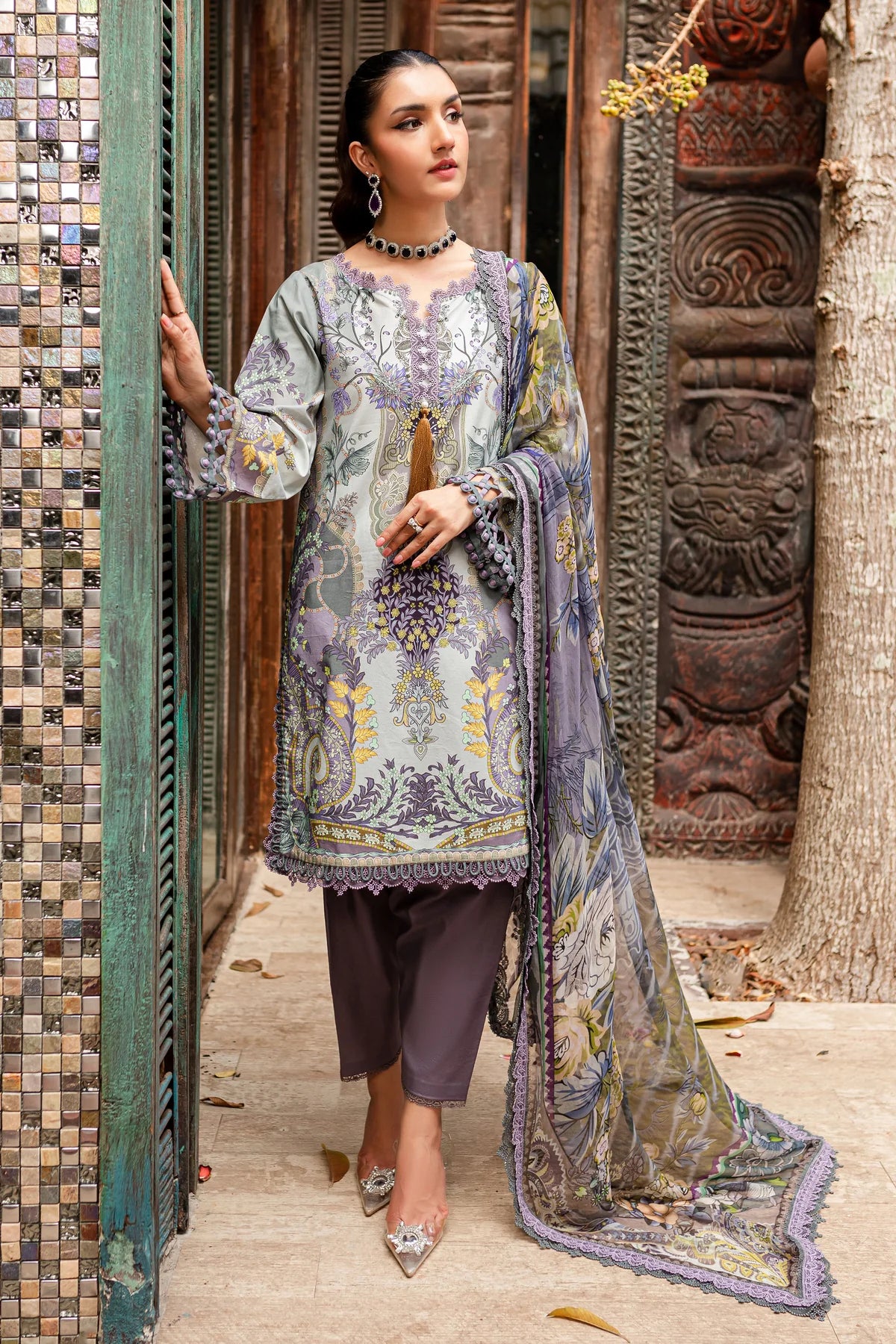 URBANE CHIFFON COLLECTION - DARK VIOlET SUIT-SET