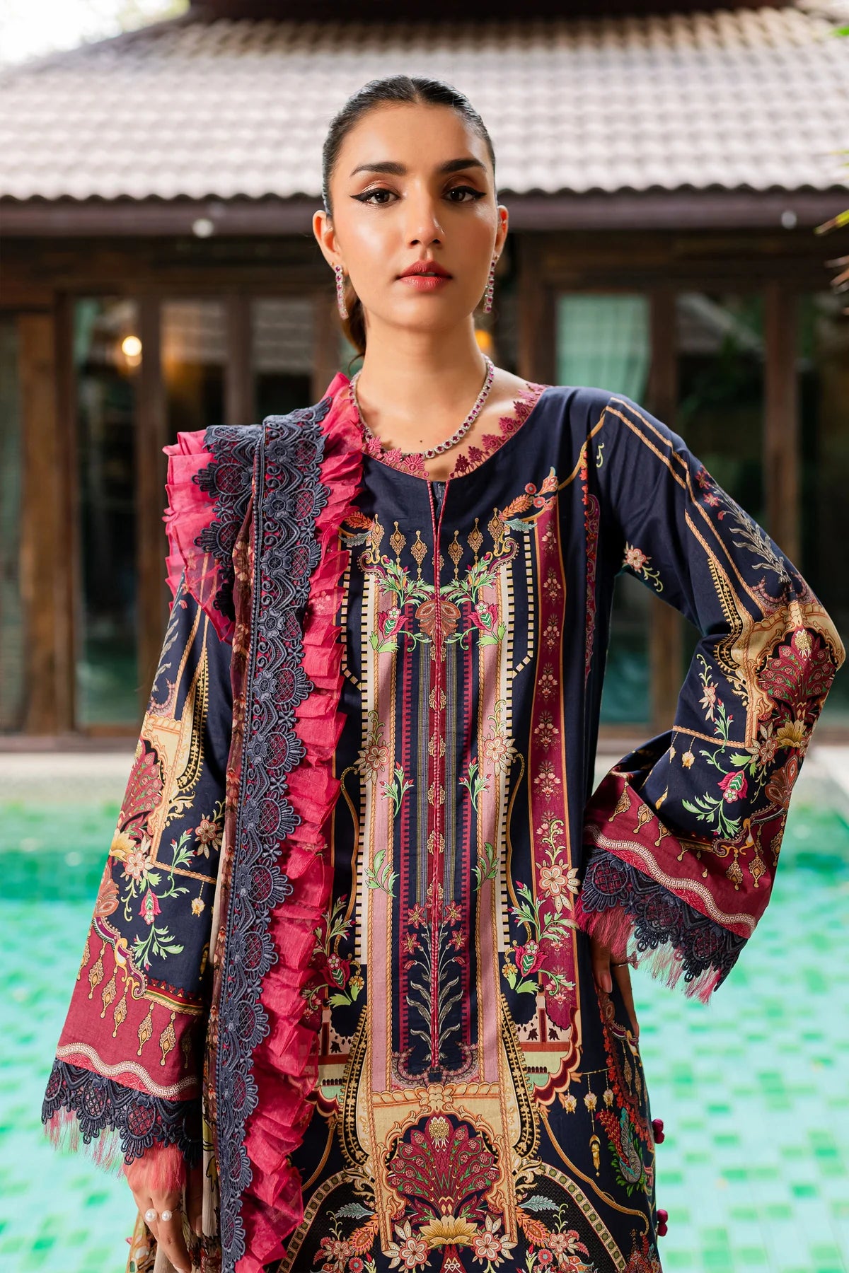 URBANE CHIFFON COLLECTION - NAVY BLUE SUIT-SET