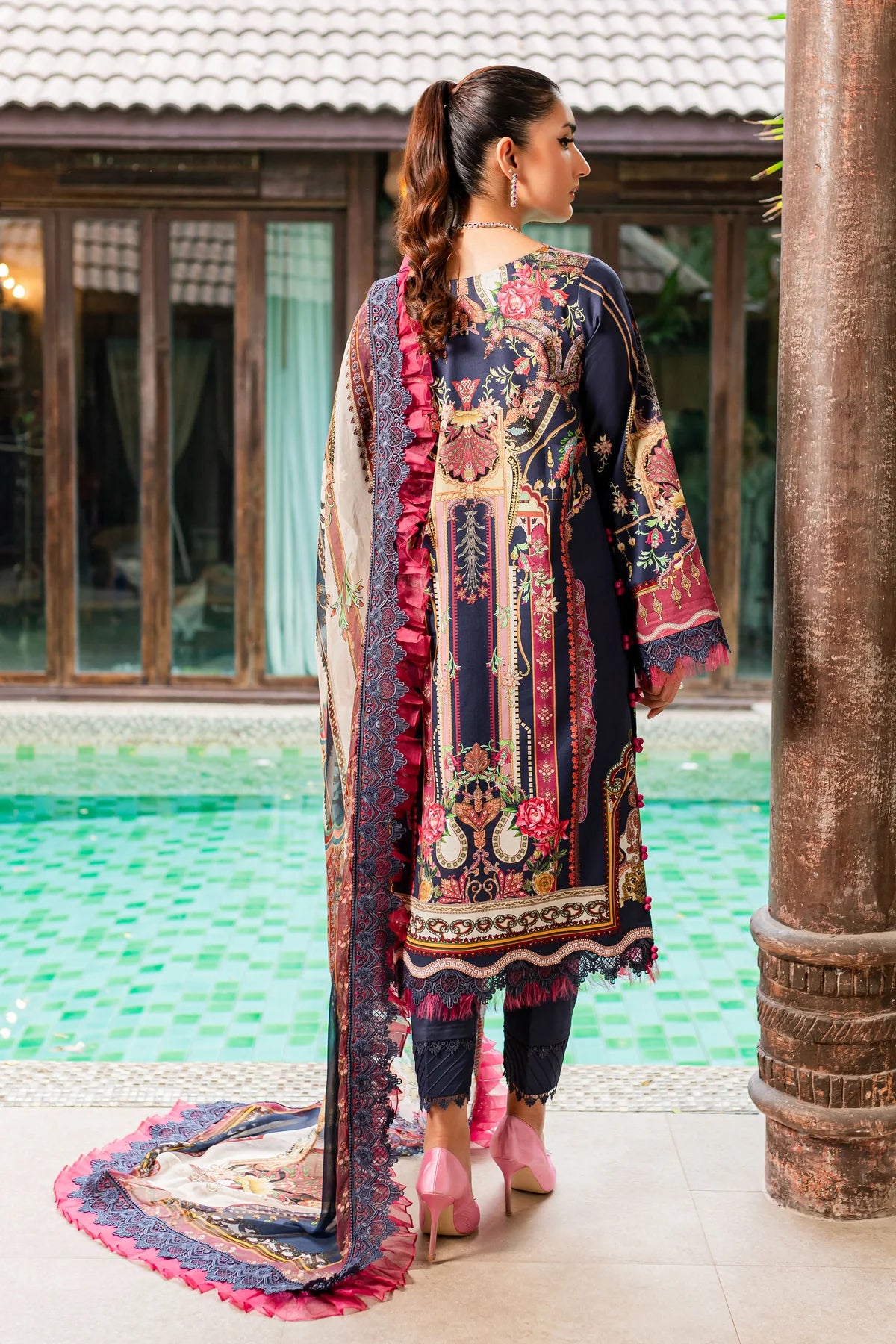 URBANE CHIFFON COLLECTION - NAVY BLUE SUIT-SET