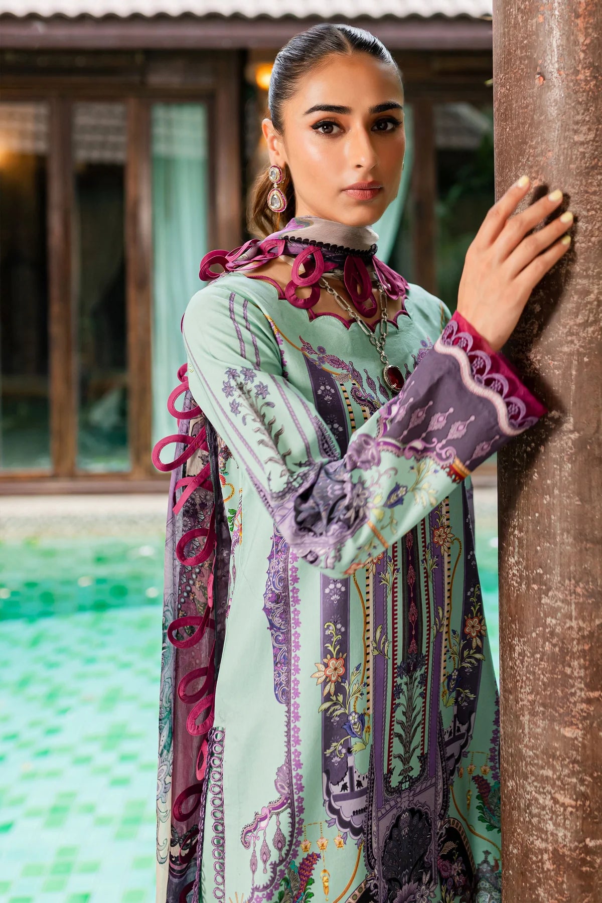 URBANE CHIFFON COLLECTION - SEA GREEN SUIT-SET