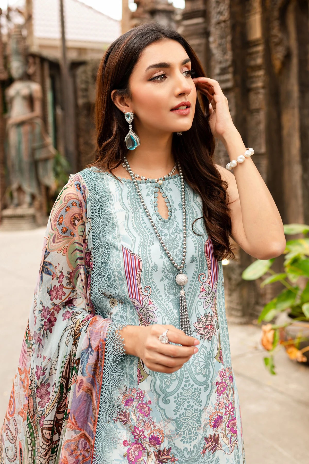 URBANE CHIFFON COLLECTION - AQUA SUIT-SET