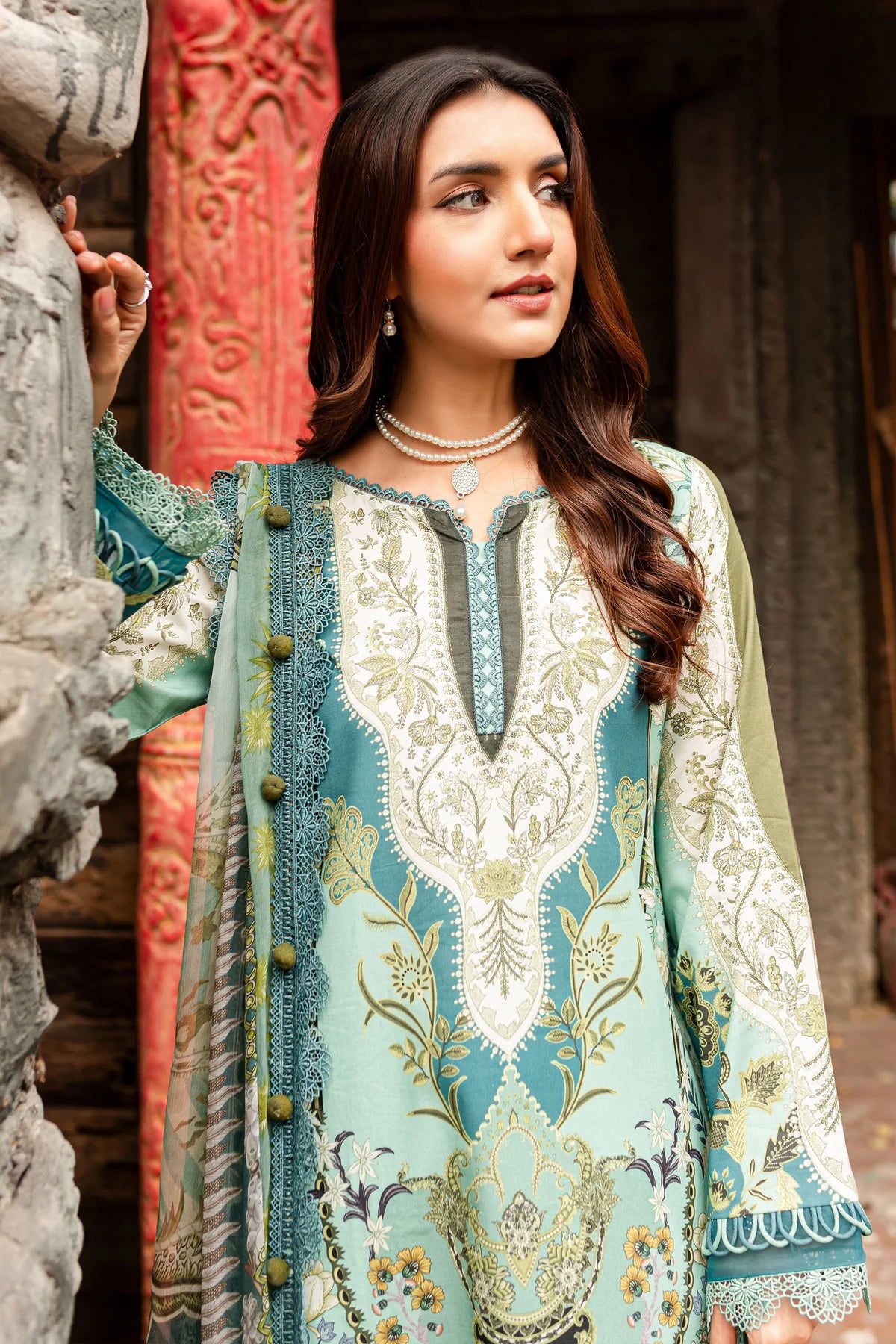 URBANE CHIFFON COLLECTION - AQUA GREEN SUIT-SET