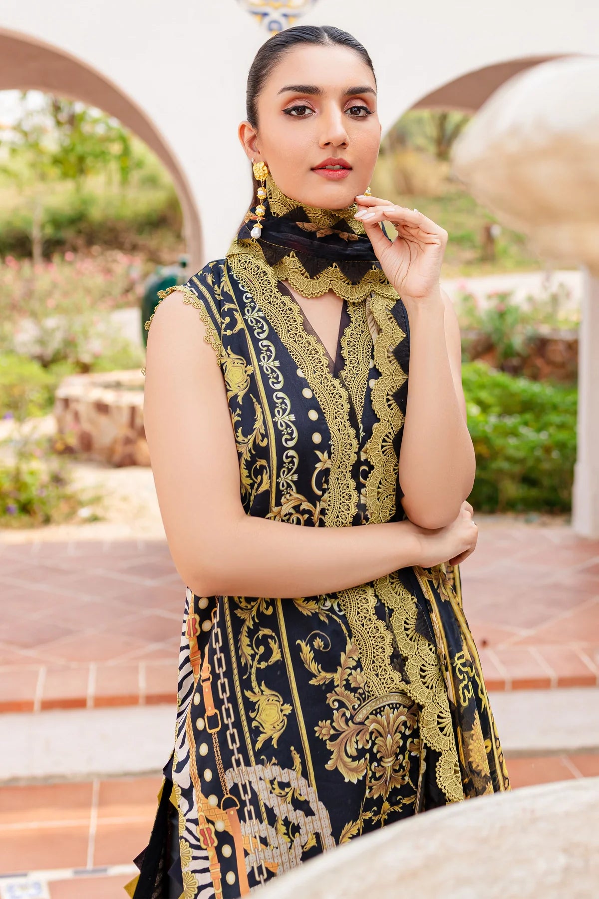 URBANE CHIFFON DUP VOL II 2024 - BLACK / GOLDEN SUIT-SET