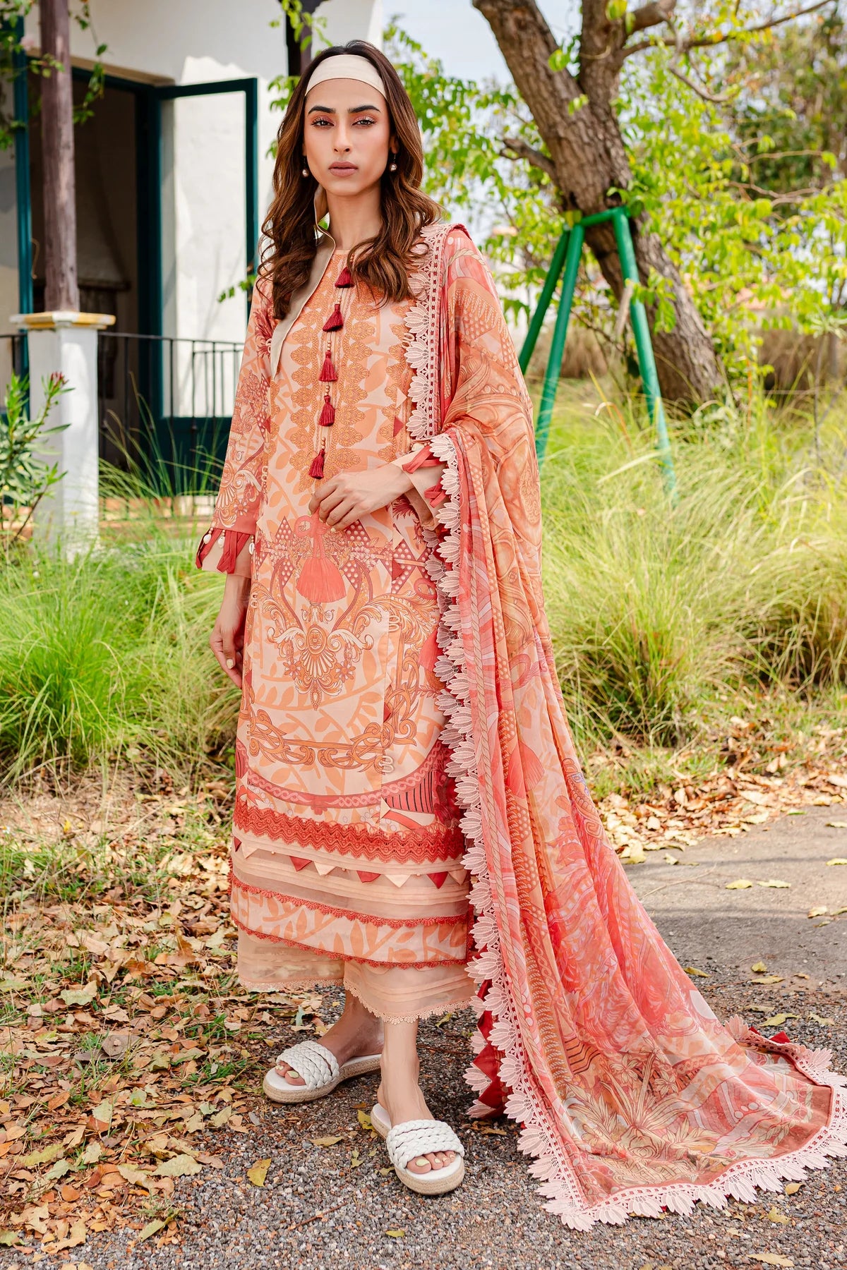 URBANE CHIFFON DUP VOL II 2024 - PEACH PRINTED SUIT-SET