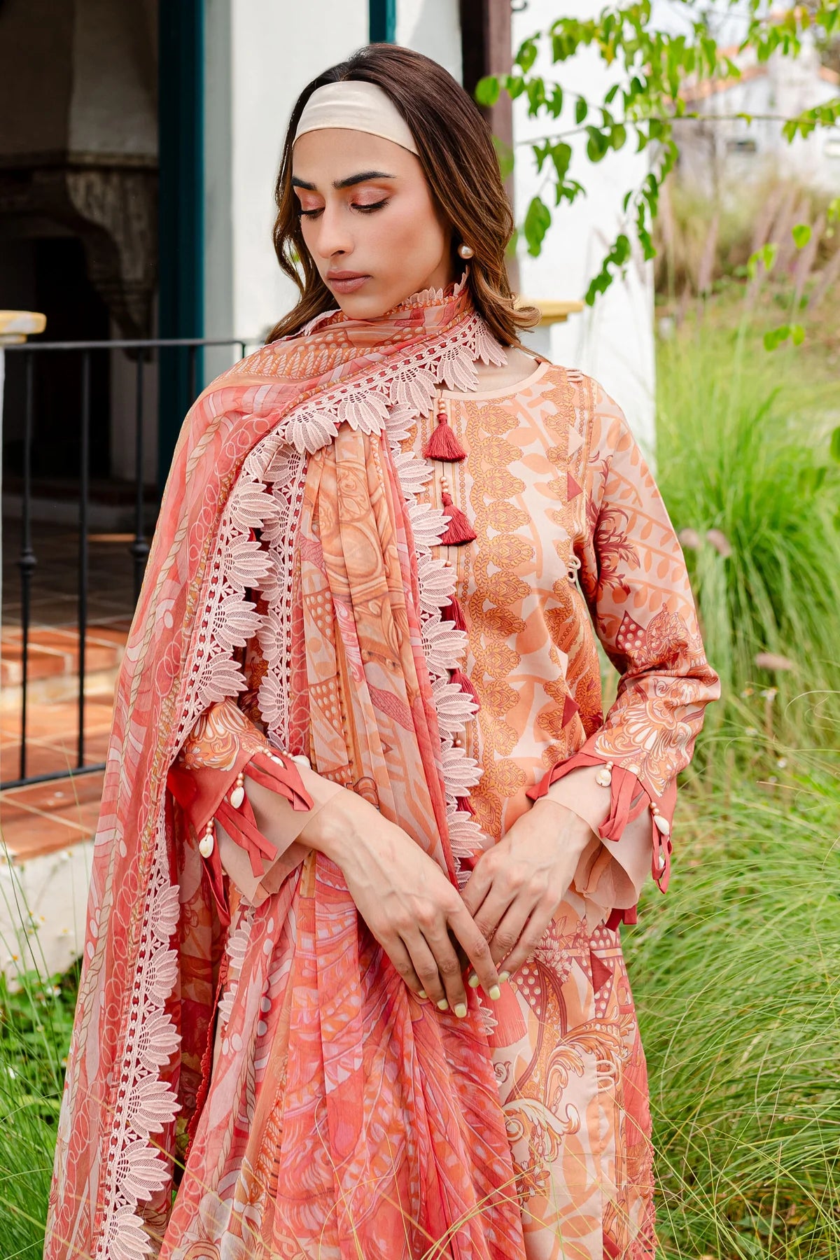 URBANE CHIFFON DUP VOL II 2024 - PEACH PRINTED SUIT-SET