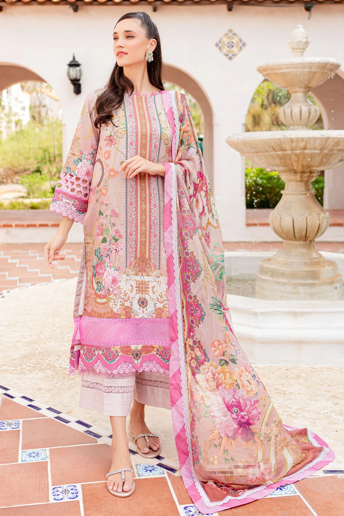 URBANE CHIFFON DUP VOL II 2024 - PINK FLORAL SUIT-SET