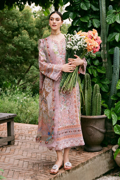 FLORA CAMBRIC 03PC COLLECTION TEA/PINK SUIT-SET