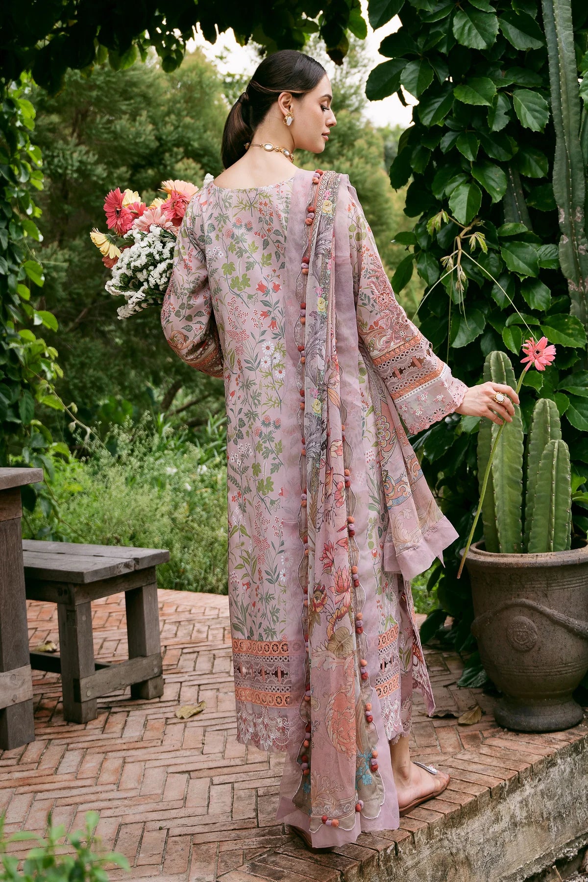 FLORA CAMBRIC 03PC COLLECTION TEA/PINK SUIT-SET