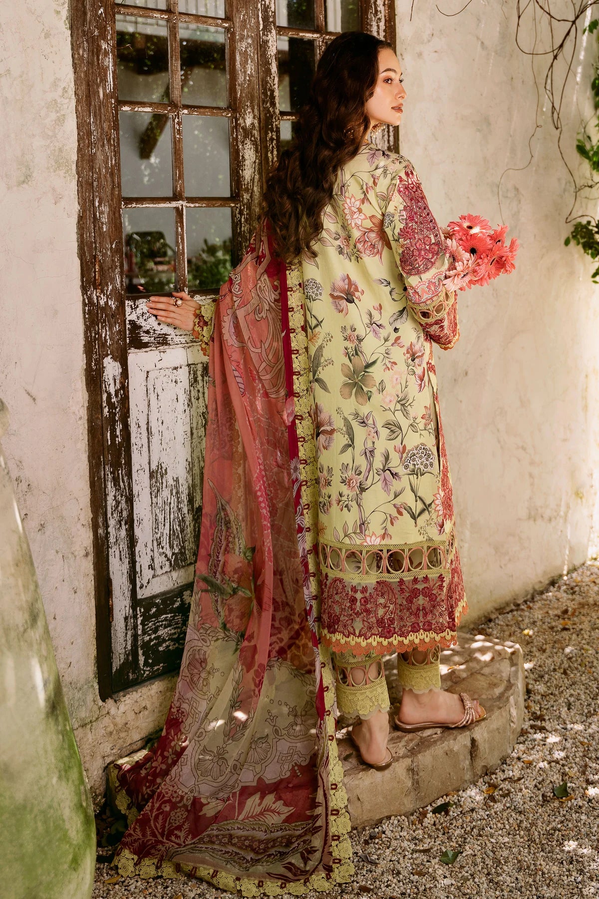 FLORA CAMBRIC 03PC COLLECTION MEHNDI SUIT-SET