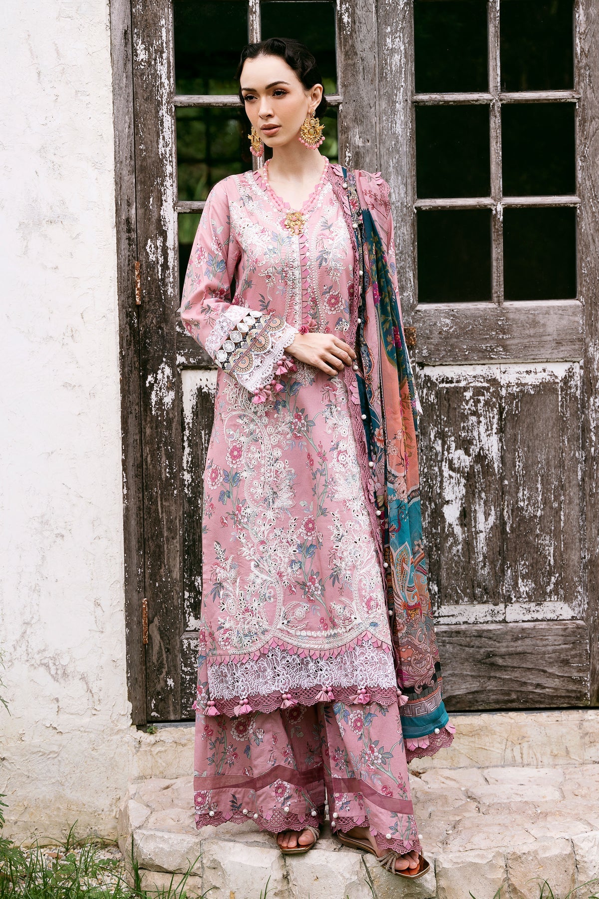 FLORA CAMBRIC 03PC COLLECTION MAUVE SUIT-SET