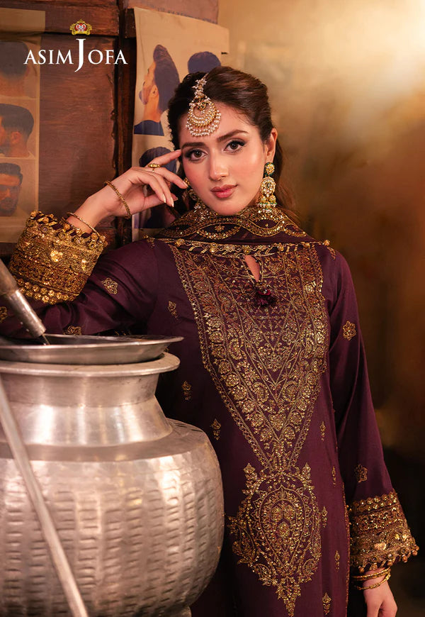 AJKK-01 EMBROIDERED TWISTED SILK 3 PCS PURPLE SUIT-SET