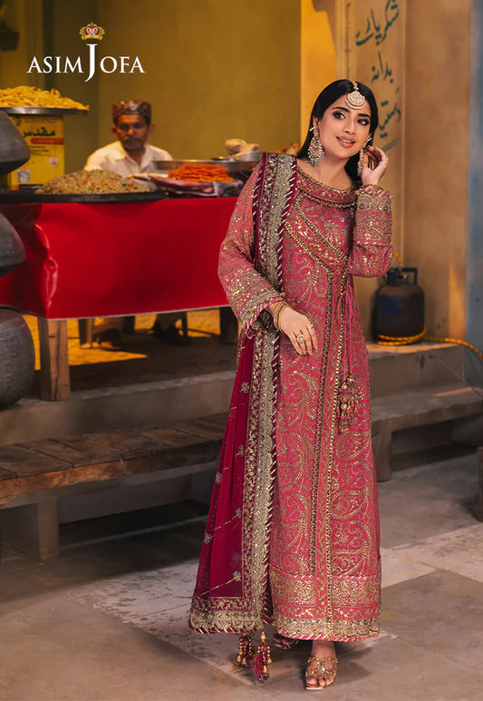 AJKK-05 EMBROIDERED CHIFFON 3 PCS PINK SUIT-SET