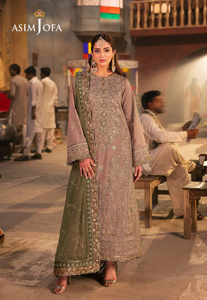 AJKK-08 EMBROIDERED TWISTED SILK 3 PCS BEIGE SUIT-SET