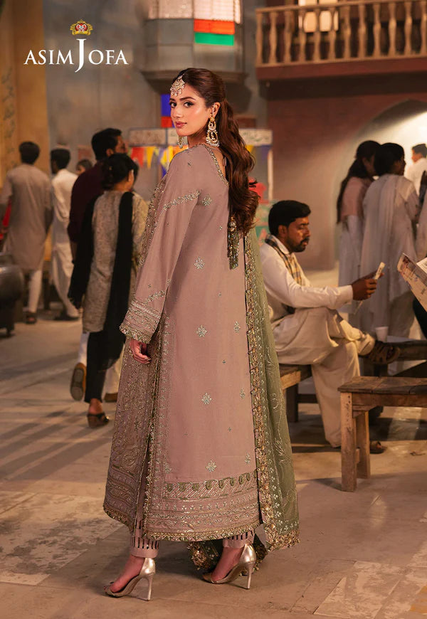 AJKK-08 EMBROIDERED TWISTED SILK 3 PCS BEIGE SUIT-SET