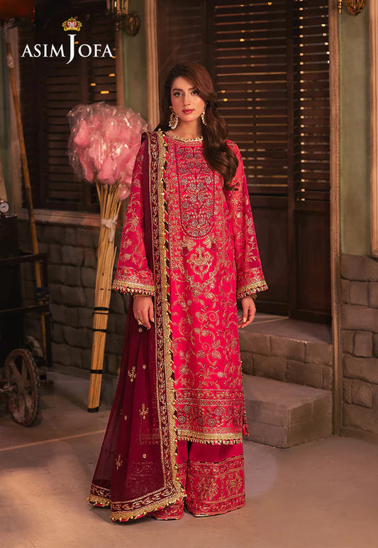 AJKK-11 EMBROIDERED CHIFFON 3 PCS PINK SUIT-SET