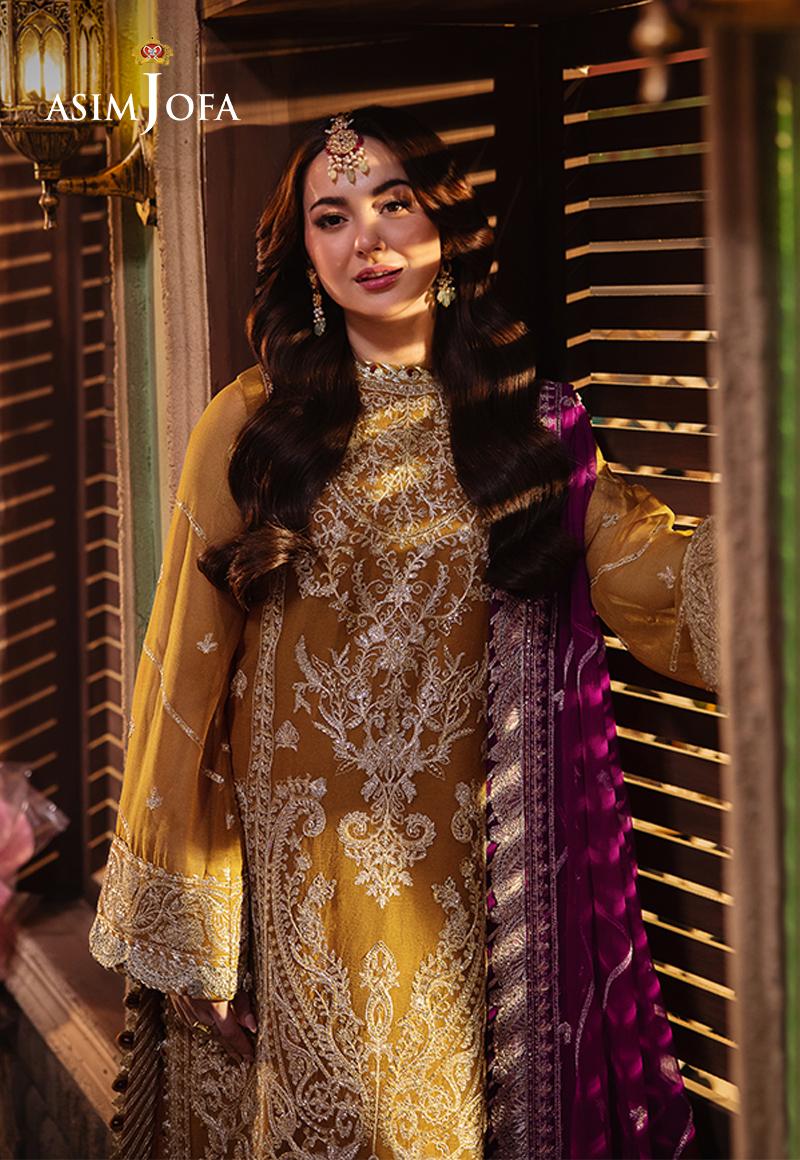 AJKK-12 EMBROIDERED CHIFFON 3 PCS GOLD SUIT-SET