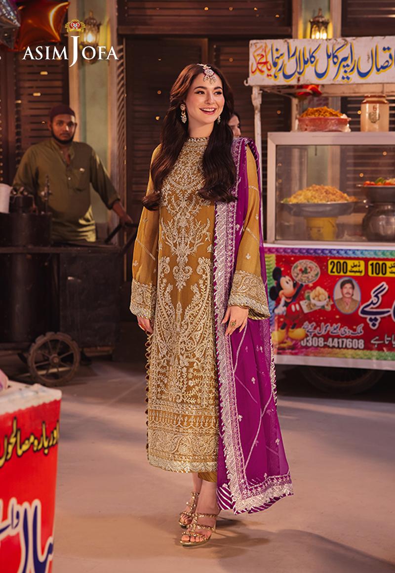 AJKK-12 EMBROIDERED CHIFFON 3 PCS GOLD SUIT-SET