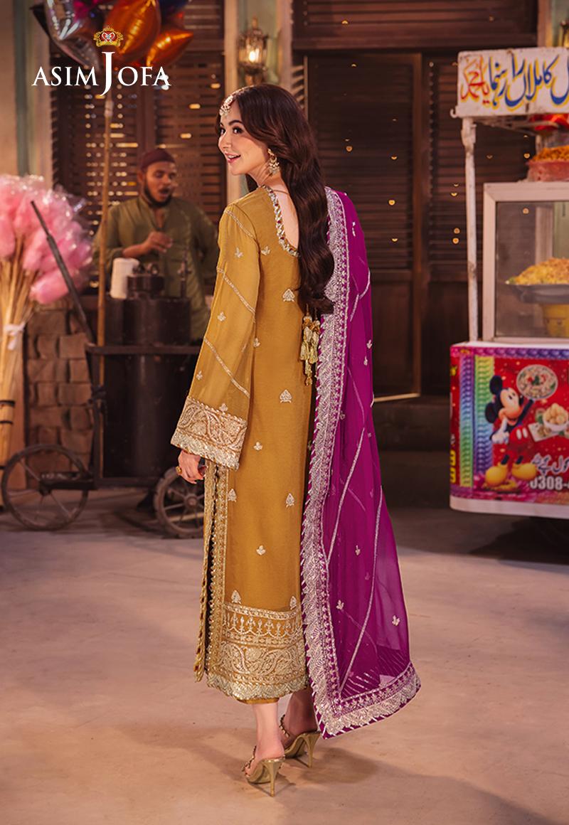 AJKK-12 EMBROIDERED CHIFFON 3 PCS GOLD SUIT-SET