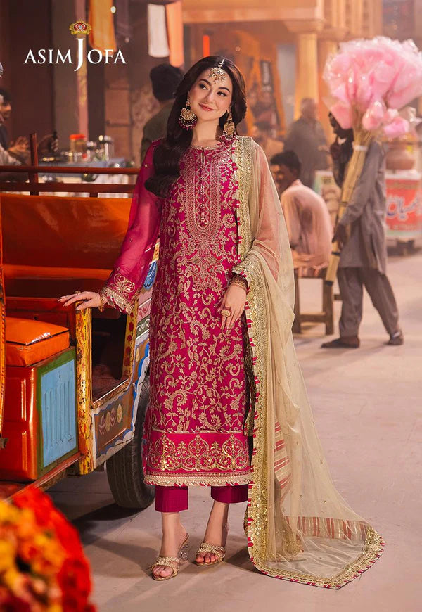 AJKK-14 EMBROIDERED NET 3 PCS PINK SUIT-SET