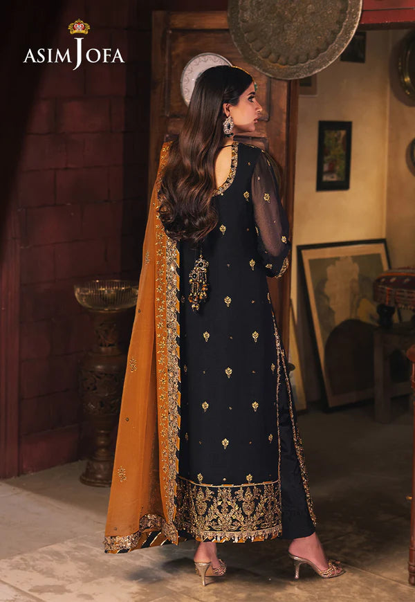 AJKK-15 EMBROIDERED CHIFFON 3 PCS BLACK SUIT-SET