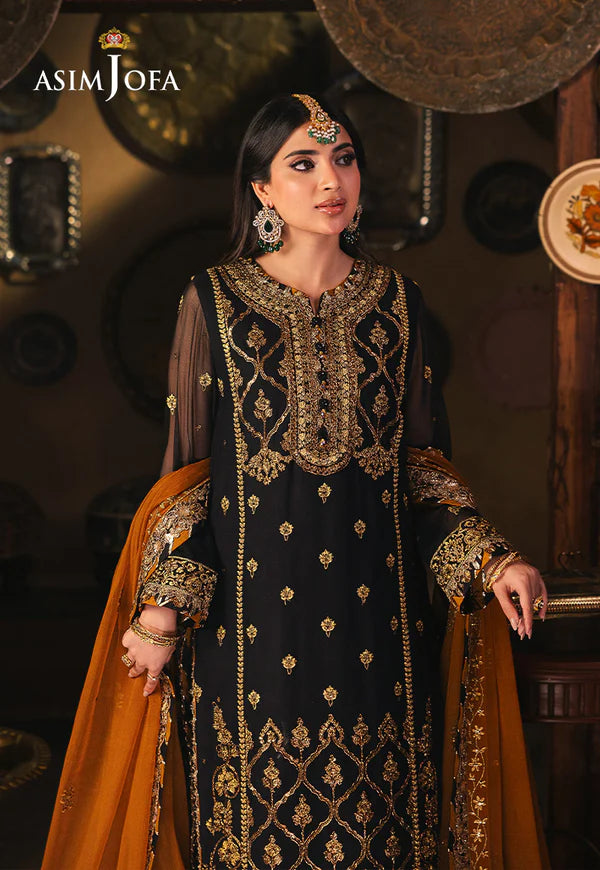 AJKK-15 EMBROIDERED CHIFFON 3 PCS BLACK SUIT-SET