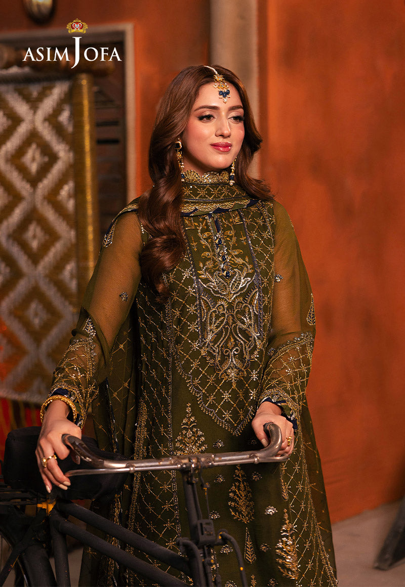 AJKK-16 EMBROIDERED CHIFFON 3 PCS GREEN SUIT-SET