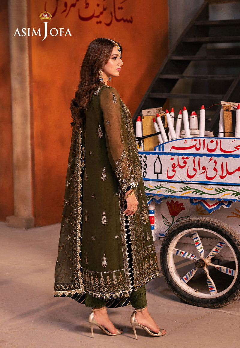 AJKK-16 EMBROIDERED CHIFFON 3 PCS GREEN SUIT-SET