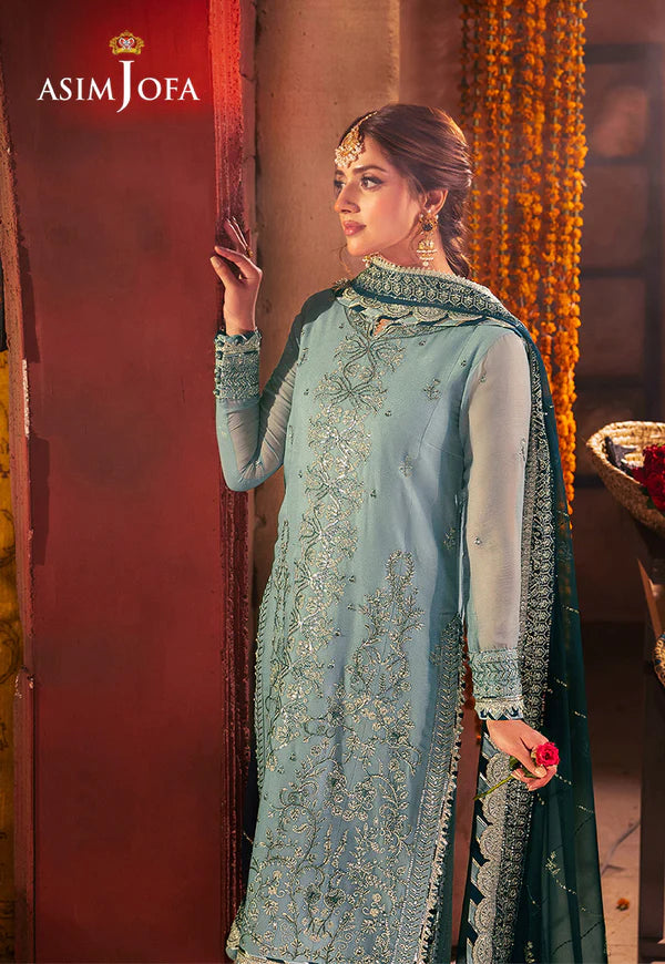 AJKK-17 EMBROIDERED CHIFFON 3 PCS GREEN SUIT-SET