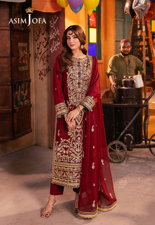 AJKK-20 EMBROIDERED TWISTED SILK 3 PCS RUST SUIT-SET