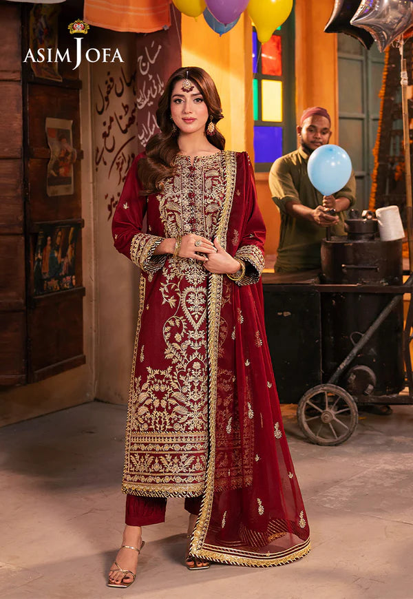 AJKK-20 EMBROIDERED TWISTED SILK 3 PCS RUST SUIT-SET