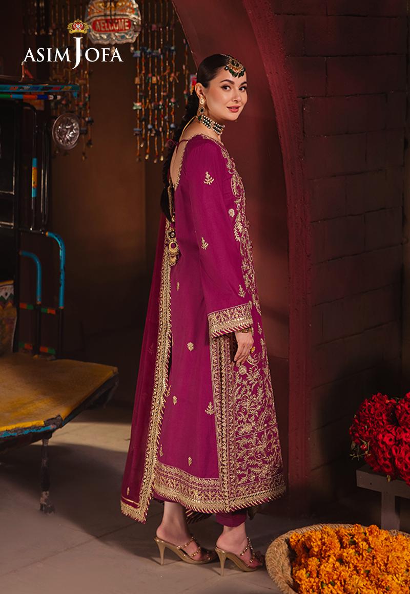 AJKK-21 EMBROIDERED TWISTED SILK 3 PCS PURPLE SUIT-SET