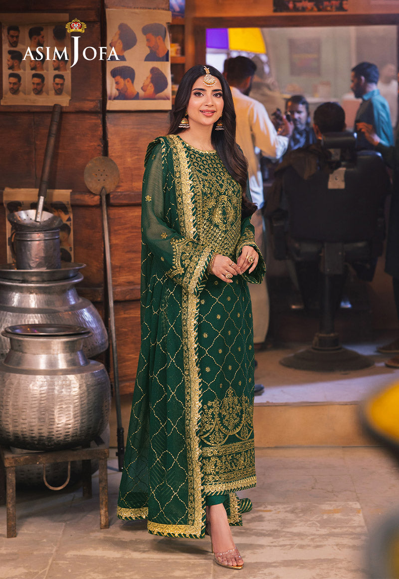 AJKK-22 EMBROIDERED TWISTED SILK 3 PCS GREEN SUIT-SET