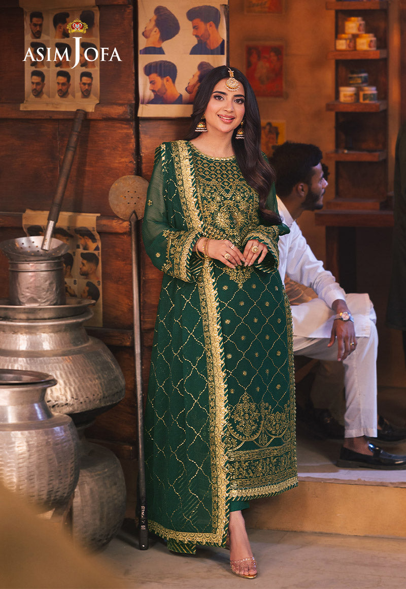 AJKK-22 EMBROIDERED TWISTED SILK 3 PCS GREEN SUIT-SET