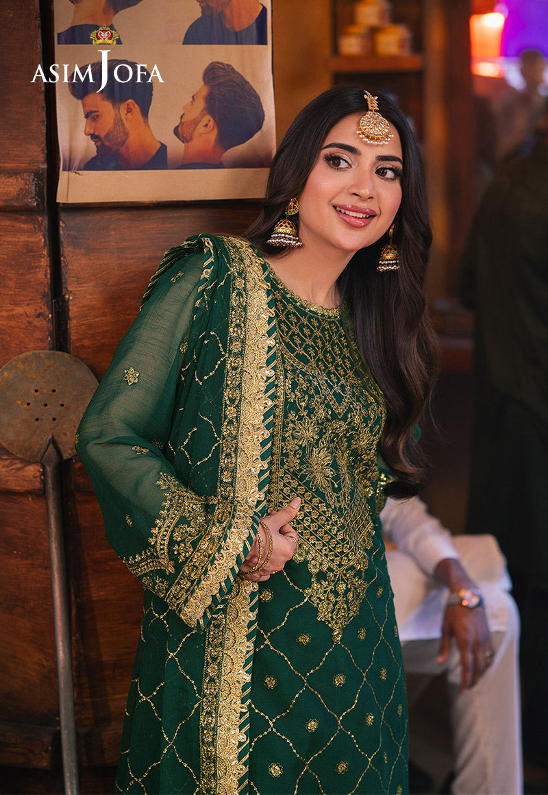 AJKK-22 EMBROIDERED TWISTED SILK 3 PCS GREEN SUIT-SET