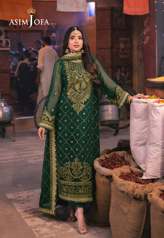 AJKK-22 EMBROIDERED TWISTED SILK 3 PCS GREEN SUIT-SET