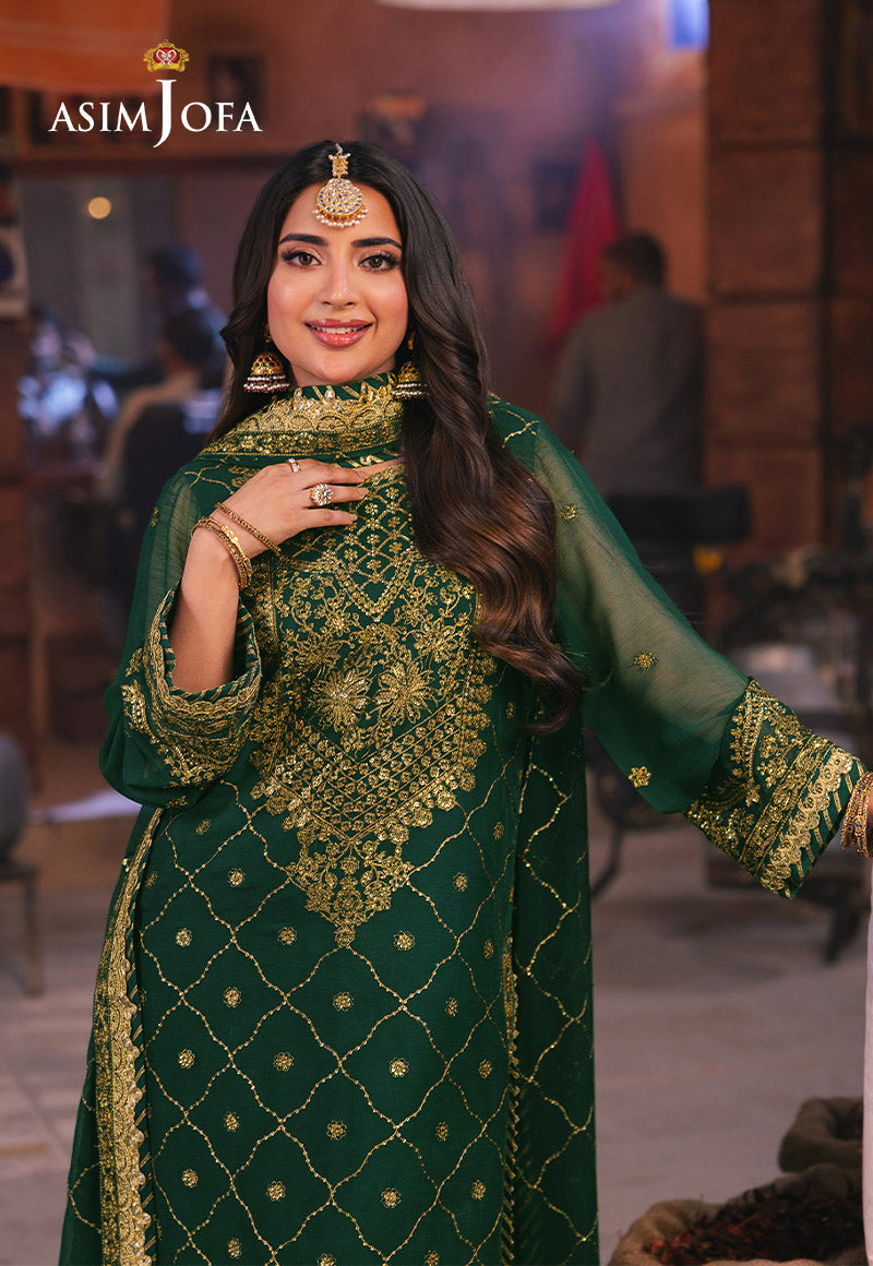 AJKK-22 EMBROIDERED TWISTED SILK 3 PCS GREEN SUIT-SET