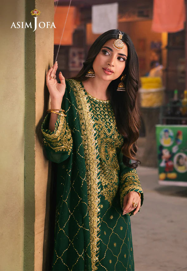 AJKK-22 EMBROIDERED TWISTED SILK 3 PCS GREEN SUIT-SET