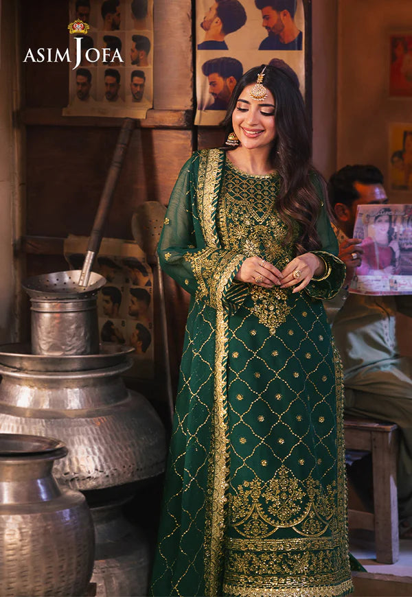 AJKK-22 EMBROIDERED TWISTED SILK 3 PCS GREEN SUIT-SET