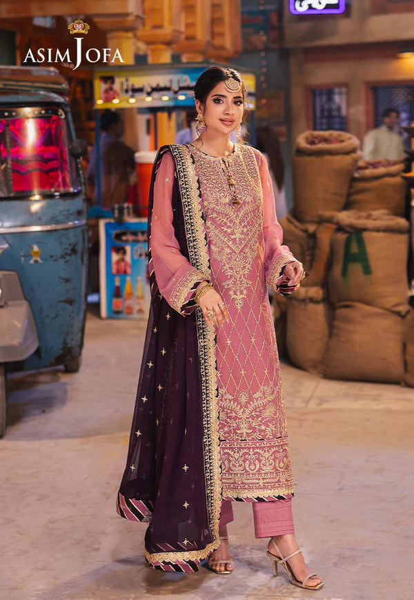 AJKK-24 EMBROIDERED CHIFFON 3 PCS PINK SUIT-SET