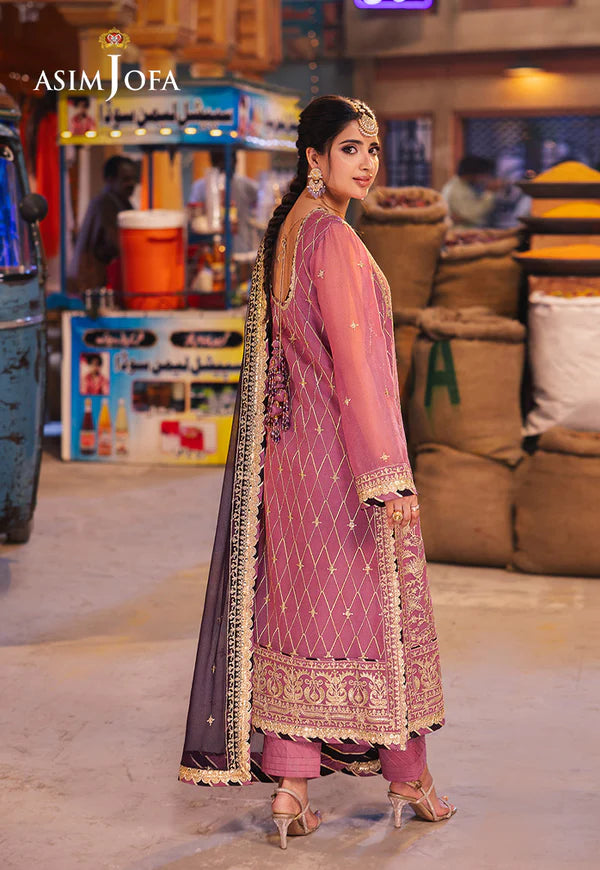 AJKK-24 EMBROIDERED CHIFFON 3 PCS PINK SUIT-SET