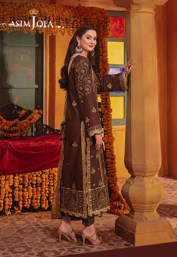 AJKK-26 EMBROIDERED TWISTED SILK 3 PCS BROWN SUIT-SET