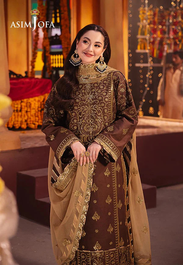 AJKK-26 EMBROIDERED TWISTED SILK 3 PCS BROWN SUIT-SET