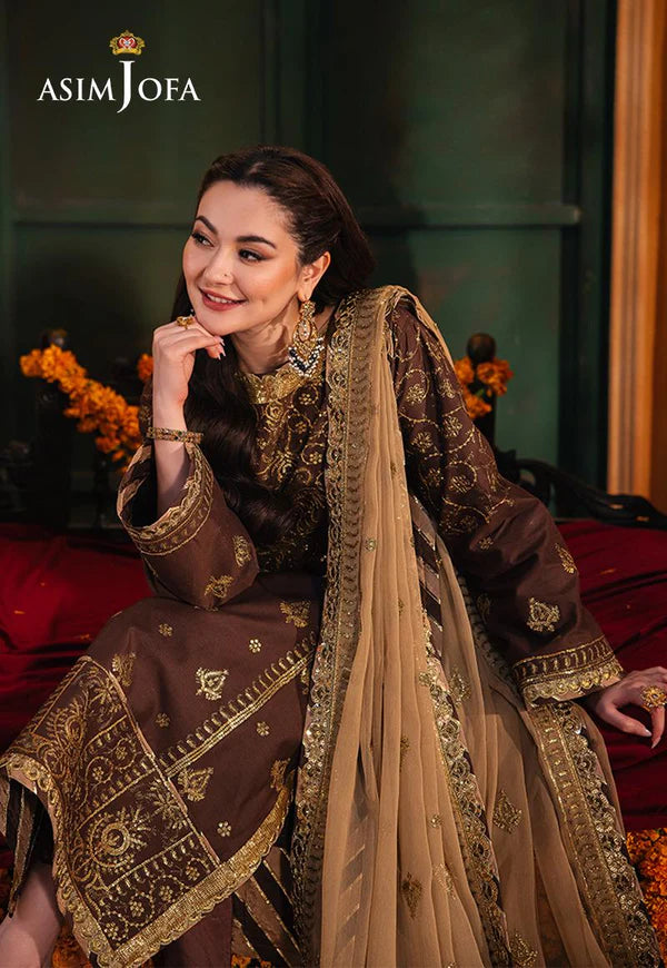 AJKK-26 EMBROIDERED TWISTED SILK 3 PCS BROWN SUIT-SET