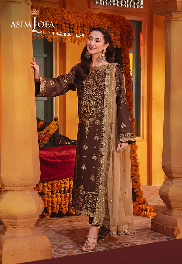 AJKK-26 EMBROIDERED TWISTED SILK 3 PCS BROWN SUIT-SET